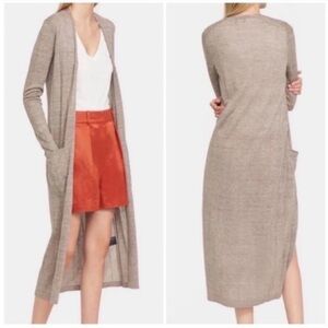 Theory Torina Rib Wool Linen Open Front Long Duster Cardigan